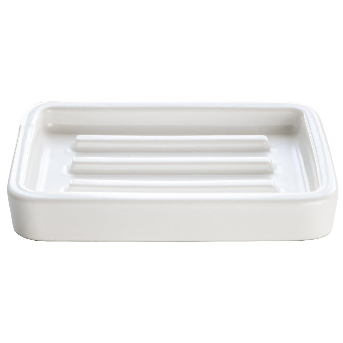 Matte Ceramic Soap Dish with Raised Ridges, Rectangle Bar Soap Holder for Bathroom Counter, Shower and Kitchen Sink, White