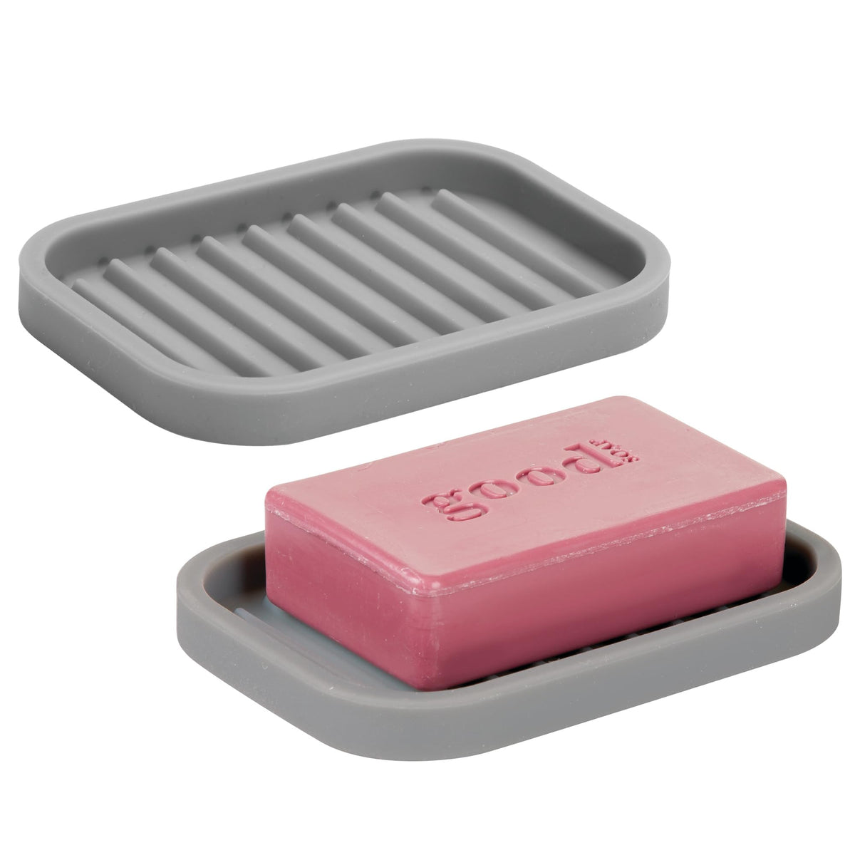 iDesign Silicone Soap Dish, Gray, Rectangular, 5" x 3.5" x 5"
