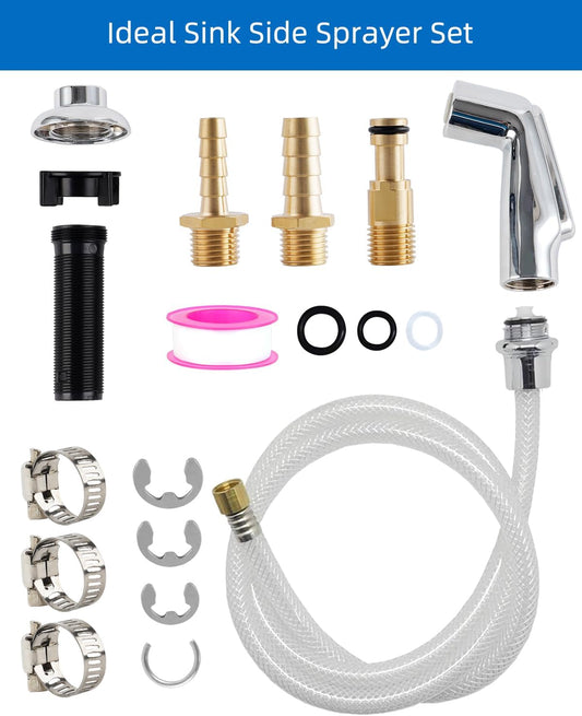 Universal Kitchen Sink Side Sprayer Head/Water Hose/Holder, Silver Chrome