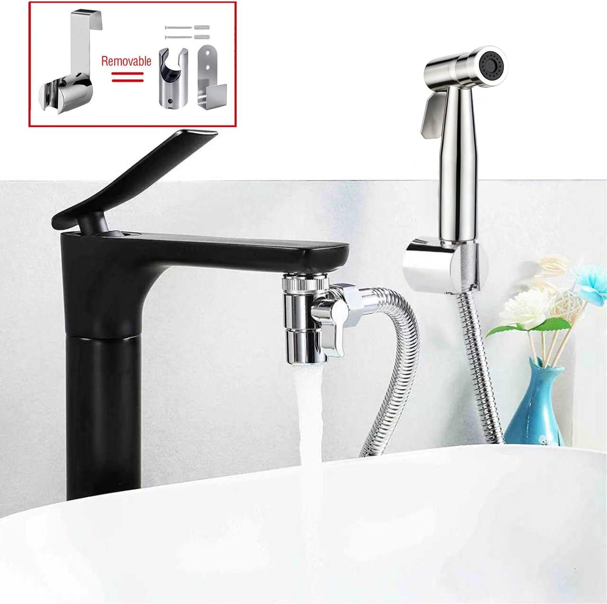 Bidet Stainless Steel Hand Shower Set, Bathroom Bidet Attachment with Faucet Dispenser, 59 inches Hose and Hand Shower Holder