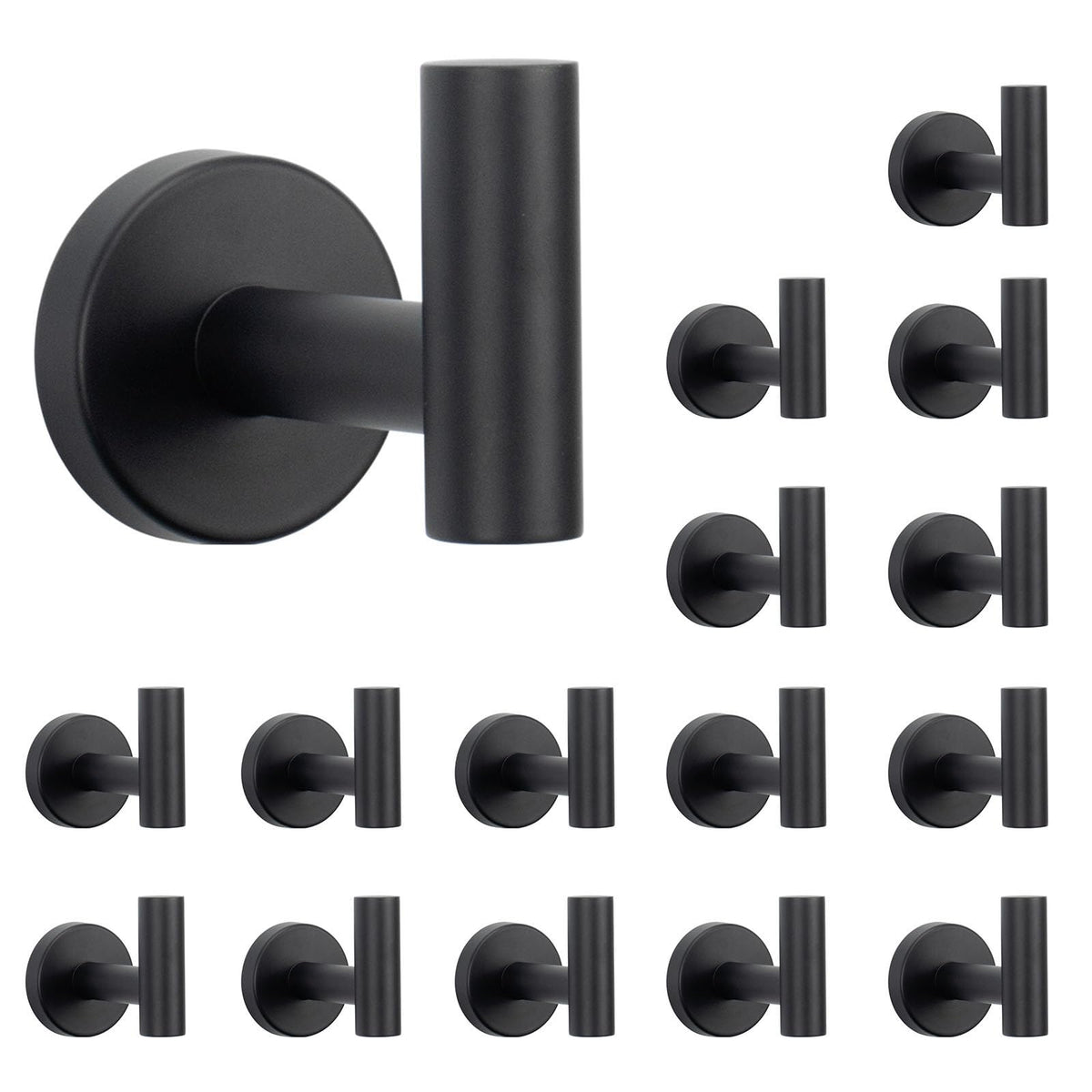NearMoon Bath Towel Hooks- SUS 304 Stainless Steel Robe Hook Holder, Heavy Duty Coat Hook for Bathroom Livingroom Hotel Kitchen Garage, Wall Mounted (Matte Black, 4 Pack)