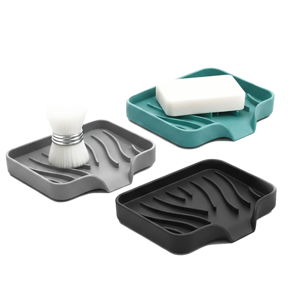 Self Draining Soap Dish with Drain Spout - Bar Soap Holder for Bathroom & Kitchen Sink - Flexible Non-Slip Silicone Soap Holder for Bar Soap, Sponge & Scrubber - 1 Pack