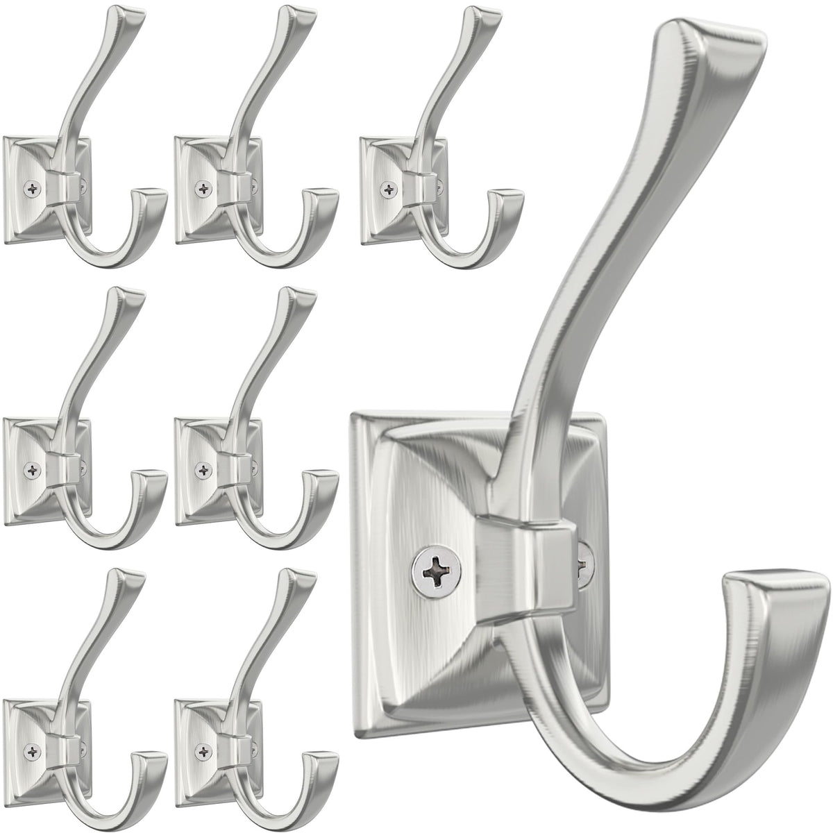 TOFIIGREM 2 Pack Brushed Nickel Towel Robe Hooks, Coat Hooks for Wall Hanging Hat, Key, Bag, Mudroom Hook Entrance Bathroom Door Decorative Heavy Duty Hats Hanger
