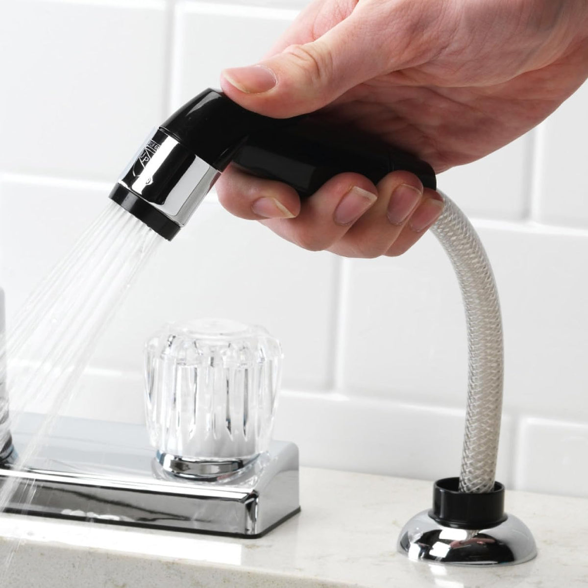 PlumbCraft Kitchen Sink Sprayer with Hose, Black, Thumb-Triggered