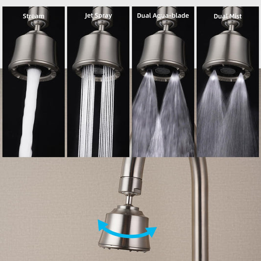 Faucet Aerator 4 Modes, 360° Swivel Faucet Sprayer Head, Brushed Nickel