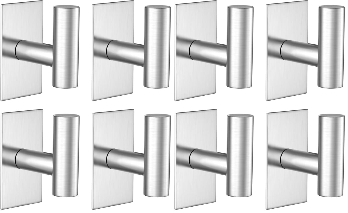 VAEHOLD Wall Towel Hooks, Heavy Duty Sticky Holder Waterproof Towel Hooks for Hanging Coat, Clothes, Closet Hook Wall Mount for Kitchen (Silver, 2 Pack)