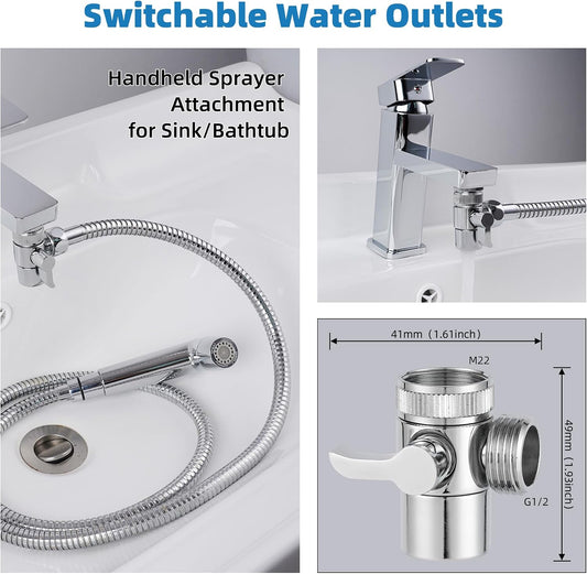 Hibbent Sink Faucet Hose Sprayer Attachment with 10 Adapters - Dual Function Handheld Bidet, Rinser & Shower Head - for Feminine Hygiene, Baby Diaper Cleaning & Pet Bathing