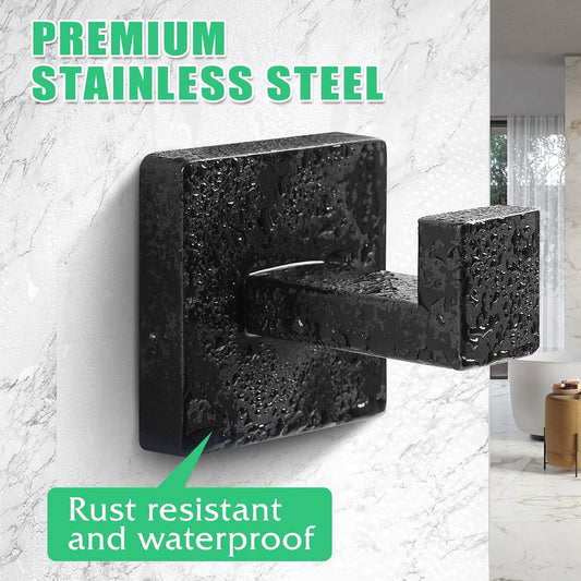 Heavy Duty Stainless Steel Towel Hooks, Wall Mounted Square Robe Hooks for Bathroom, Kitchen, Bedroom, Hotel Matte Black 2 Pack