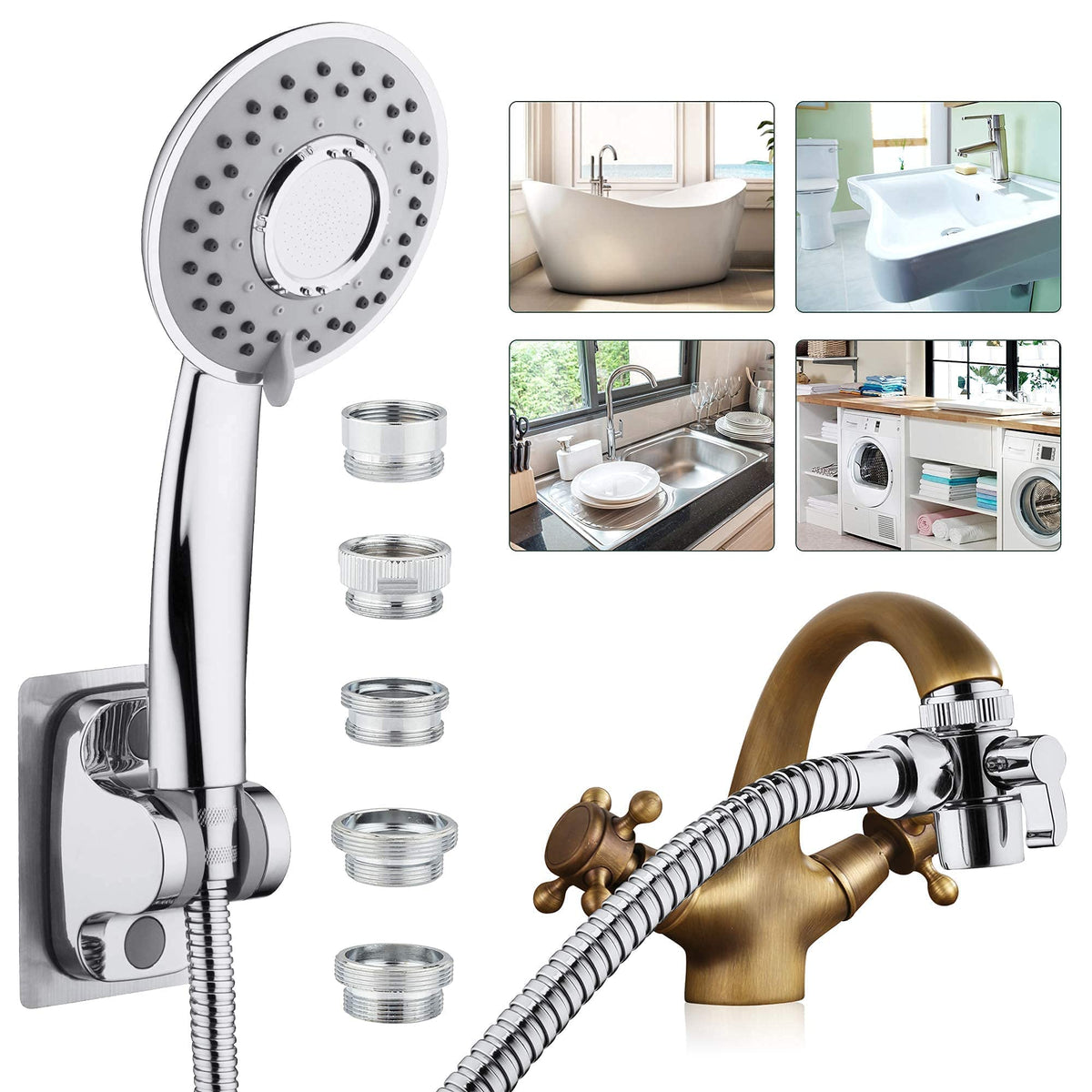 ZCONIEY Sink Faucet Sprayer Attachment, Shower Head Attaches To Tub Faucet, Dog Bathing Hose Shower Set for Laundry Bathroom Kitchen