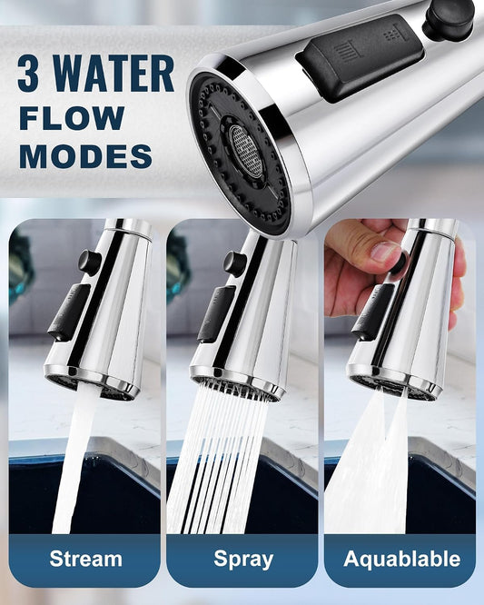 ALEASHA Pull Down Spray Head for Kitchen Faucet,3-Function Sink Spray Nozzle with 9 Adapters,Kitchen Faucet Head Replacement Compatible with American Standard Faucets,Chrome