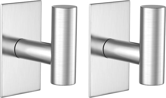 VAEHOLD Wall Towel Hooks, Heavy Duty Sticky Holder Waterproof Towel Hooks for Hanging Coat, Clothes, Closet Hook Wall Mount for Kitchen (Silver, 2 Pack)