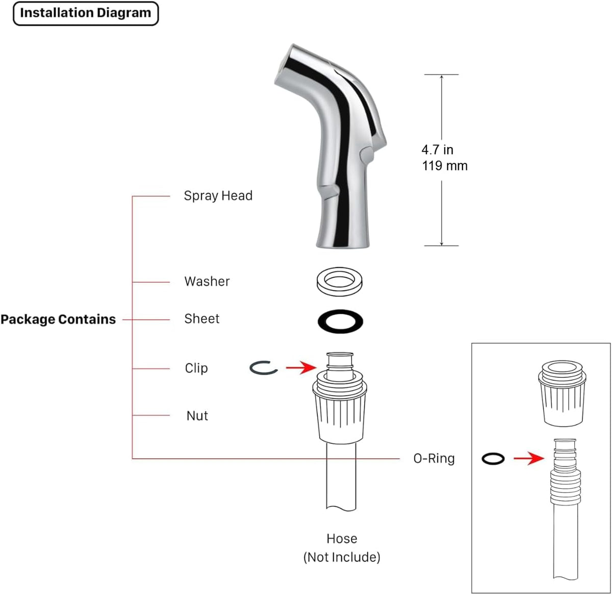 Universal Fit Sink Spray Attachment, Kitchen Side Sprayer Head, Pull Out Spray Head, Faucet Sprayer Replacement for Delta, Moen, Kolher and Other OEM Brands, Brushed Nickel Finish, Ergonomic Design