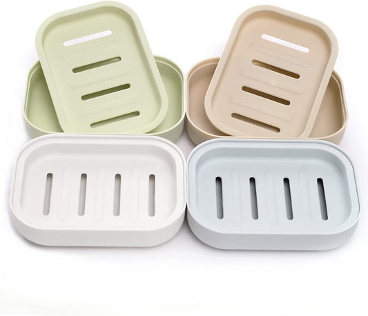 4 Pack Plastic Soap Dish, Soap Container, Double Layer Draining Soap Holder for Shower, Bathroom or Kitchen, C-0060