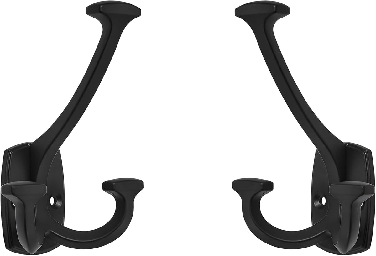 khtumeware 2 Pack Antique Brass Coat Hooks Solid Zinc Heavy Duty Double-Sided Coat Hooks for Hanging Hat Towel Key Robe Scarf Bag Cap