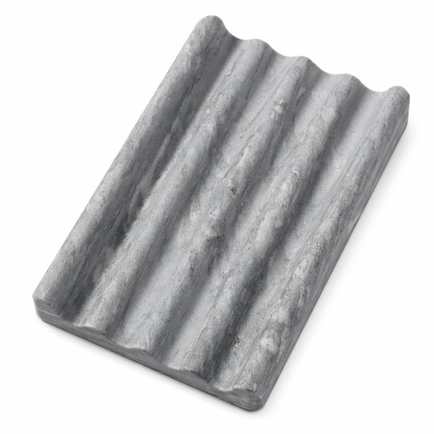 Koville Natural Marble Soap Dish for Shower, Stone Soap Tray for Bathroom, Bar Soap Holder for Sink, Stripe Grooves Saver Stone Dish Tray Keep Bars Dry Easy Clean(Palissandro Classico)