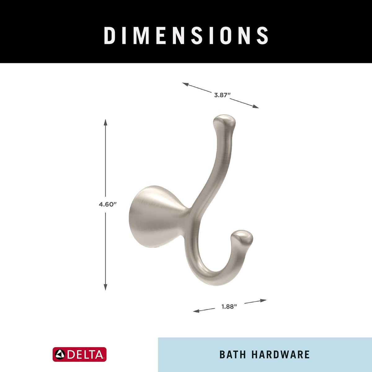 Delta ARV35-DN Arvo Double Towel Hook Bath Hardware Accessory in Brushed Nickel