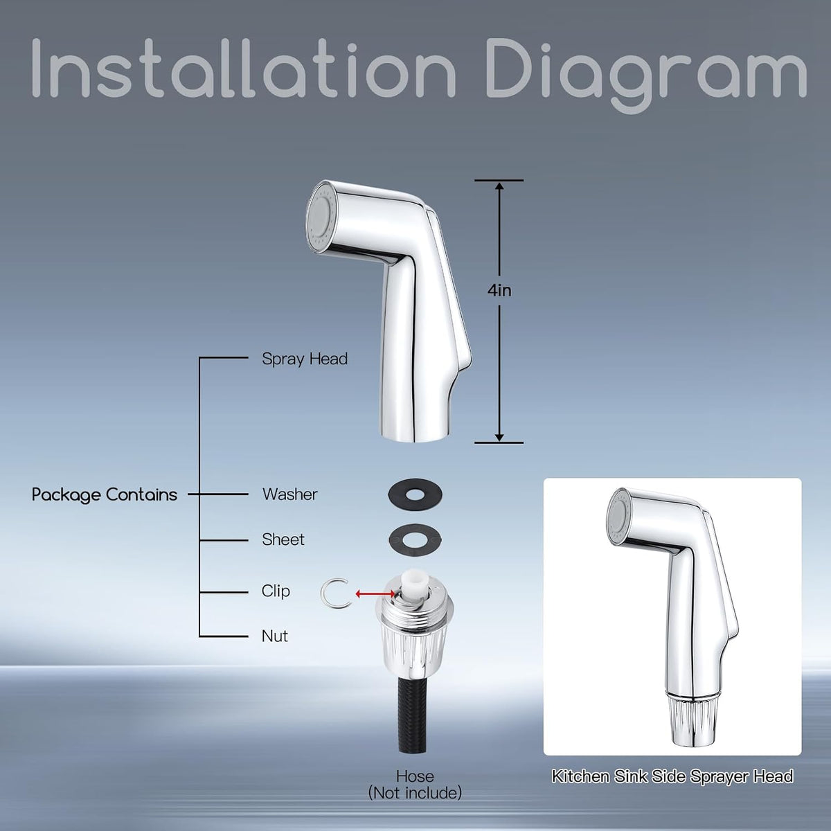 Universal Sink Side Sprayer Head, Chrome, Kitchen Sink Faucet Sprayer Head, ABS Plastic, Polished Chrome Finish
