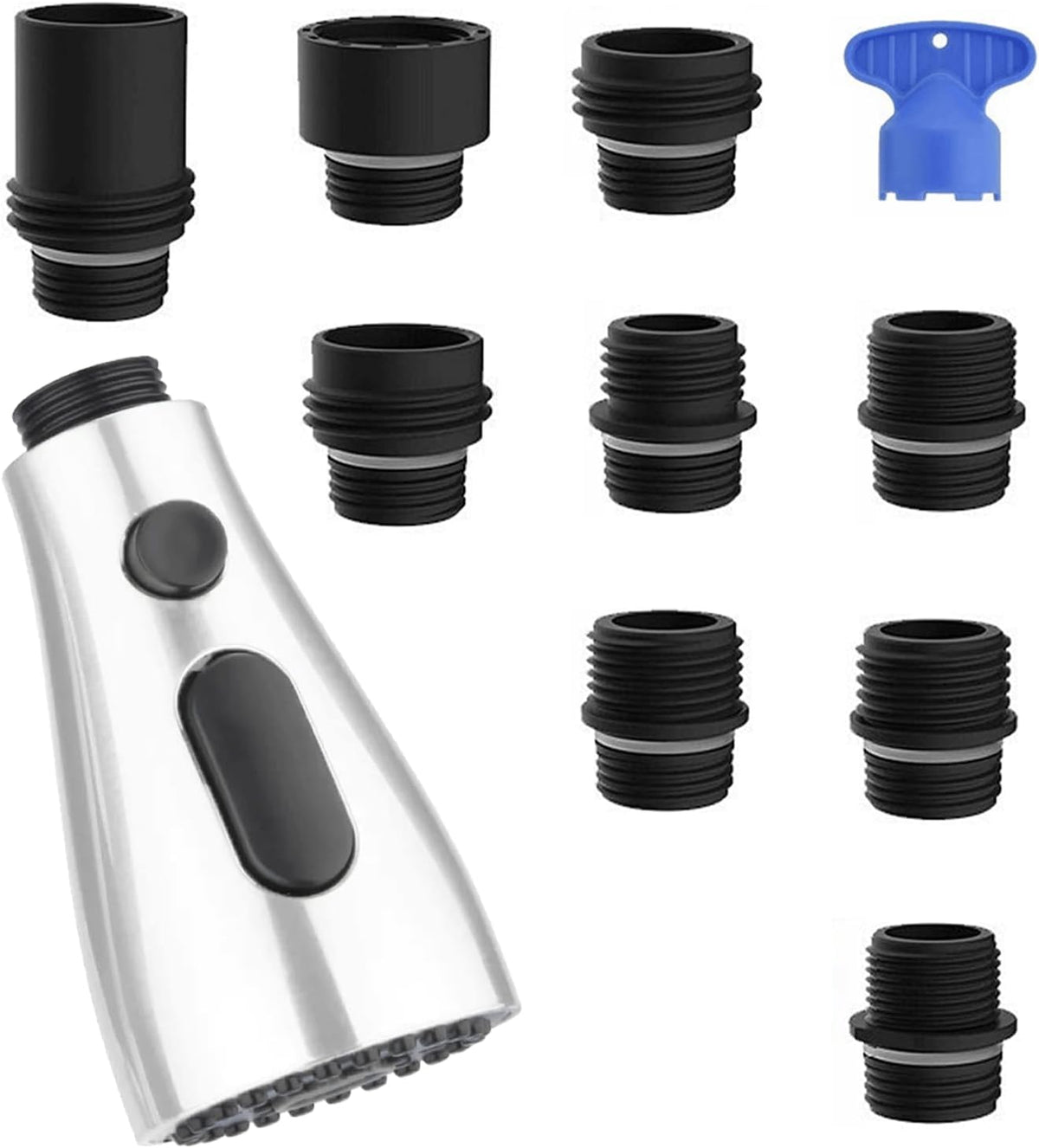 Kitchen Faucet Head Replacement with 9 Adapters, Metal Pull Down Sink Faucet Head, 3 Function Sink Sprayer, American Standard Faucet Adapter, Sink Hose Attachment for Faucet, Moen Kohler Delta Faucets