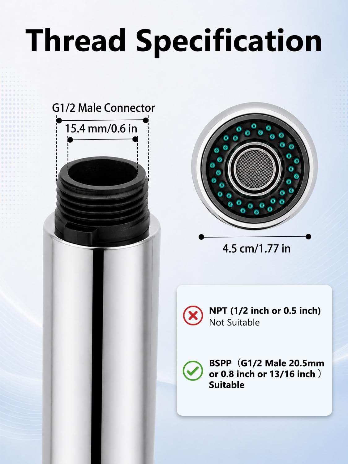 Pull Out Sink Sprayer Head Replacement, Kitchen Faucet Nozzle G1/2