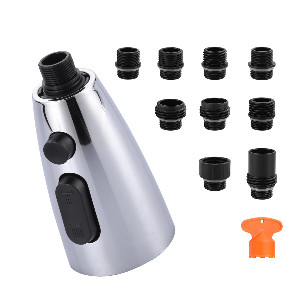 Kitchen Faucet Head Replacement:Stainless Steel Spray Head,3 Modes Pull Out Spray Nozzle with 9 Adapters for Kitchen Sink Faucet,Compatible with Moen Kohler Delta Kitchen Faucets G1/2,Brushed Nickel
