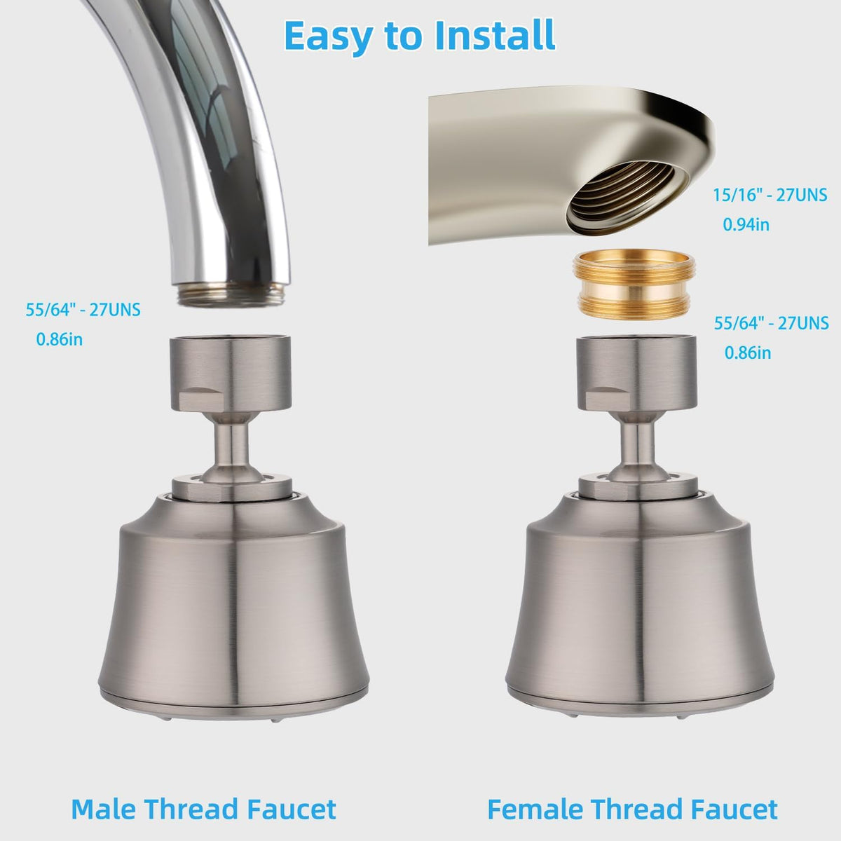 Faucet Aerator 4 Modes, 360° Swivel Faucet Sprayer Head, Brushed Nickel