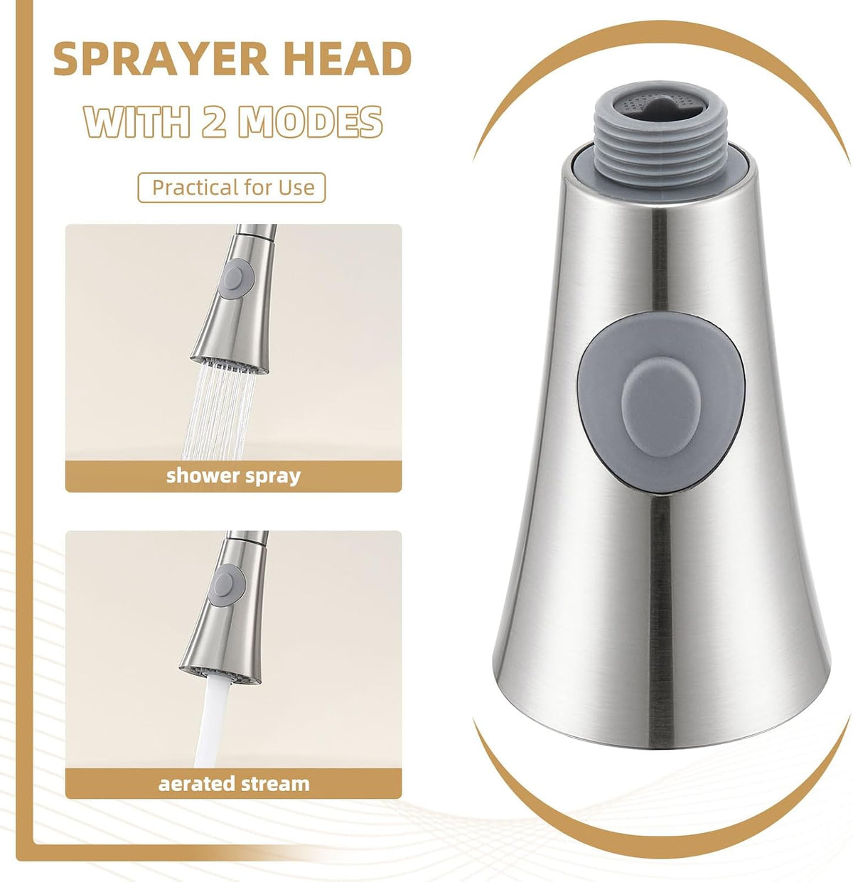 Angle Simple Kitchen Faucet Head, Sink Sprayer Replacement, Brushed Nickel