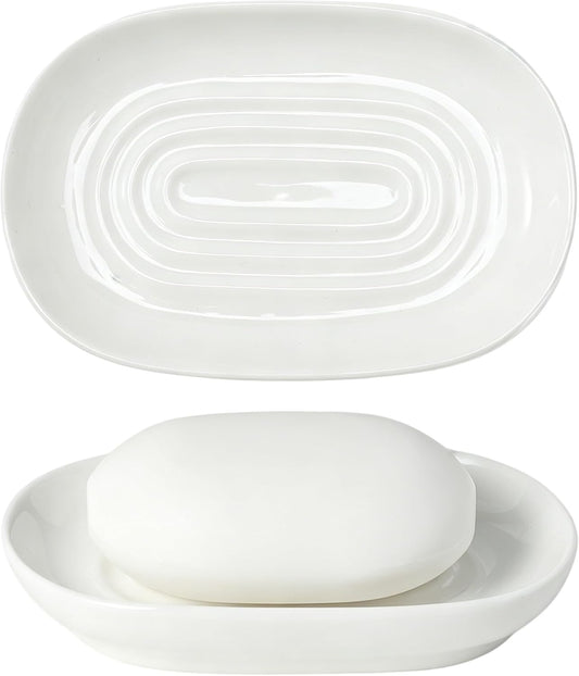 White Ceramic Soap Dish/Tray for Bathroom Shower Kitchen