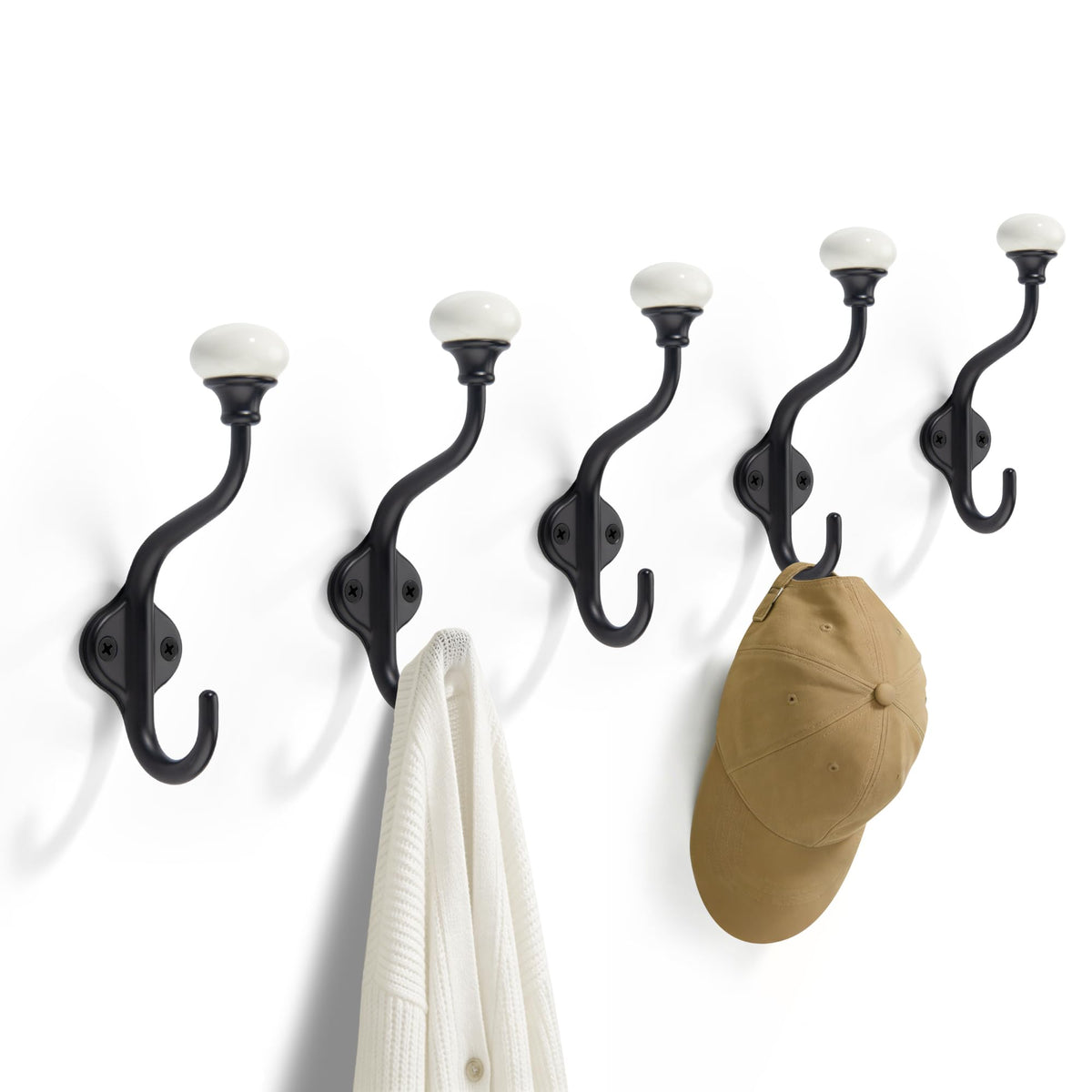 TUNNY Coat Hooks - 5 Pack Champagne Bronze Towel Hooks Robe Hooks Decorative Wall Hooks for Bathroom Bedroom Kitchen Towel Robe Clothes Cabinet Closet Bathroom Hardware