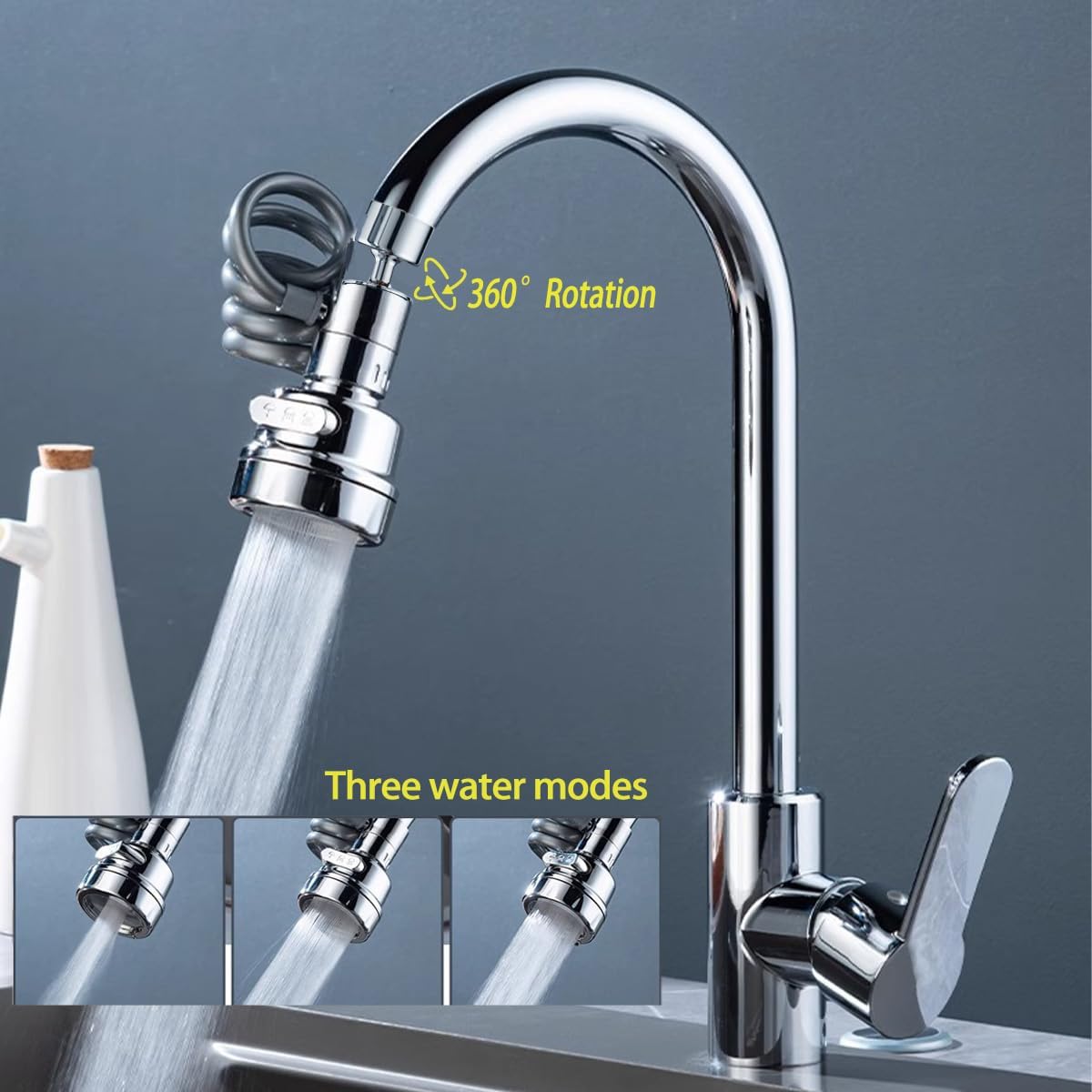 Sink Sprayer Attachment for Faucet, Faucet Extender Sprayer with Stretchable Hose - Kitchen Sink Sprayer, 3 Water Outlet Modes, Kitchen Water Saving Aerator