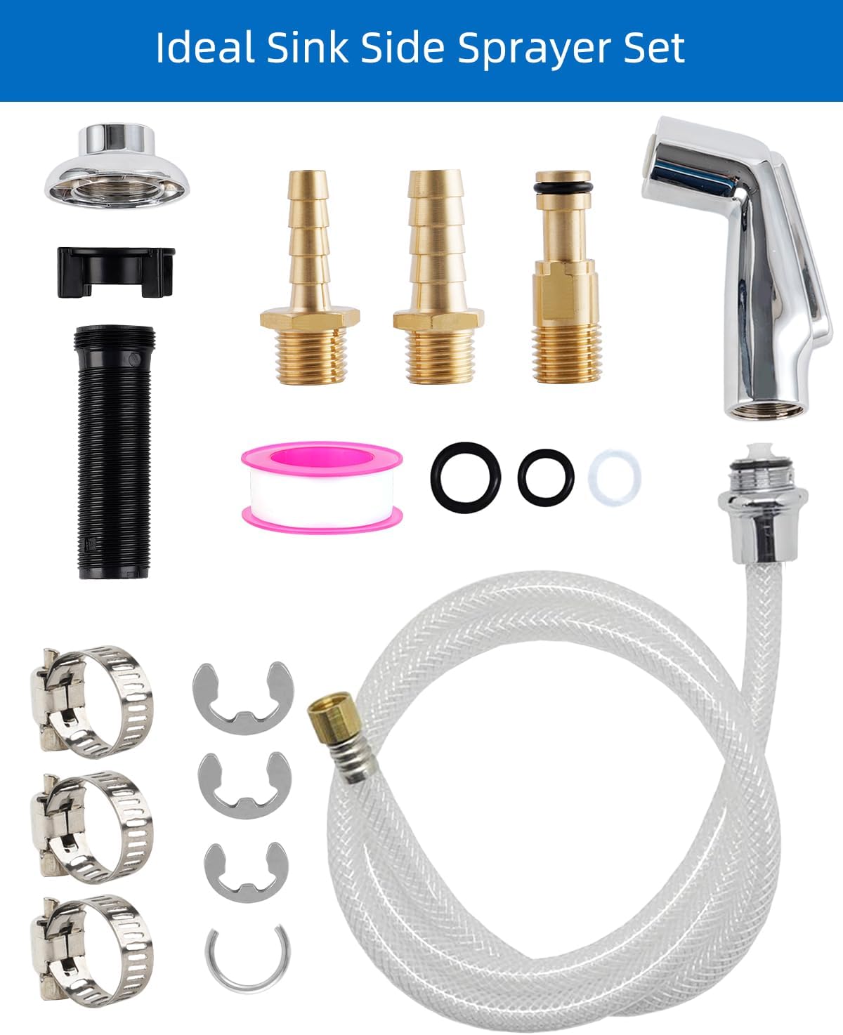 Universal Kitchen Sink Side Sprayer Head/Water Hose/Holder, Silver Chrome