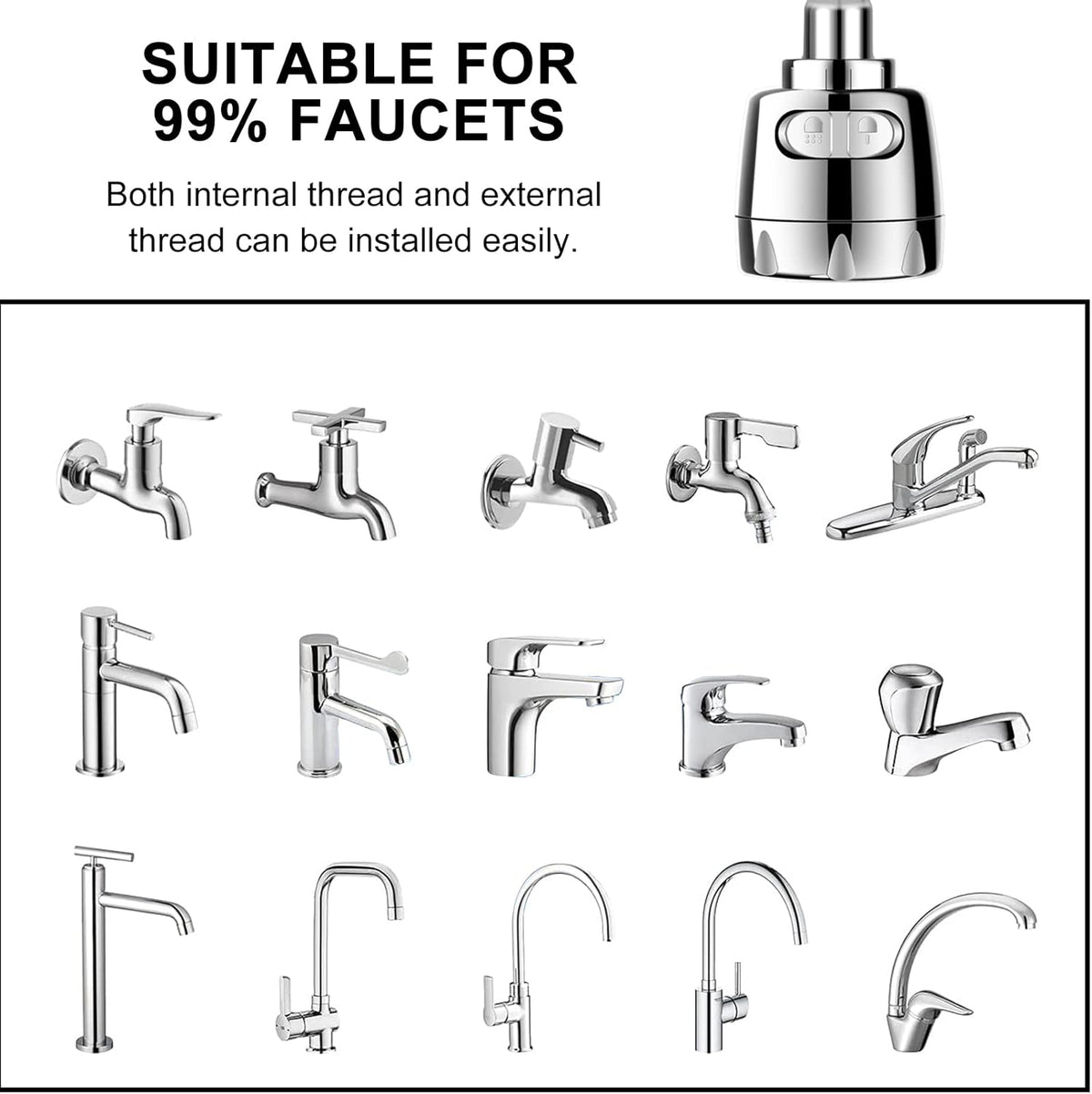 Sink Faucet Attachment, Movable Kithchen Faucet Head 360° Rotatable Faucet Sprayer Head Replacement Water Saving Faucet Extender,Anti -Splash,3 Modes, Chrome Faucet Head for Kitchen and Bathroom