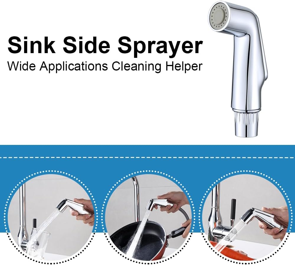 Kitchen Sink Sprayer Replacement Head, Side Spray Attachment for Faucet, Pull Out Spray Nozzle Head, Easy Install, Chrome