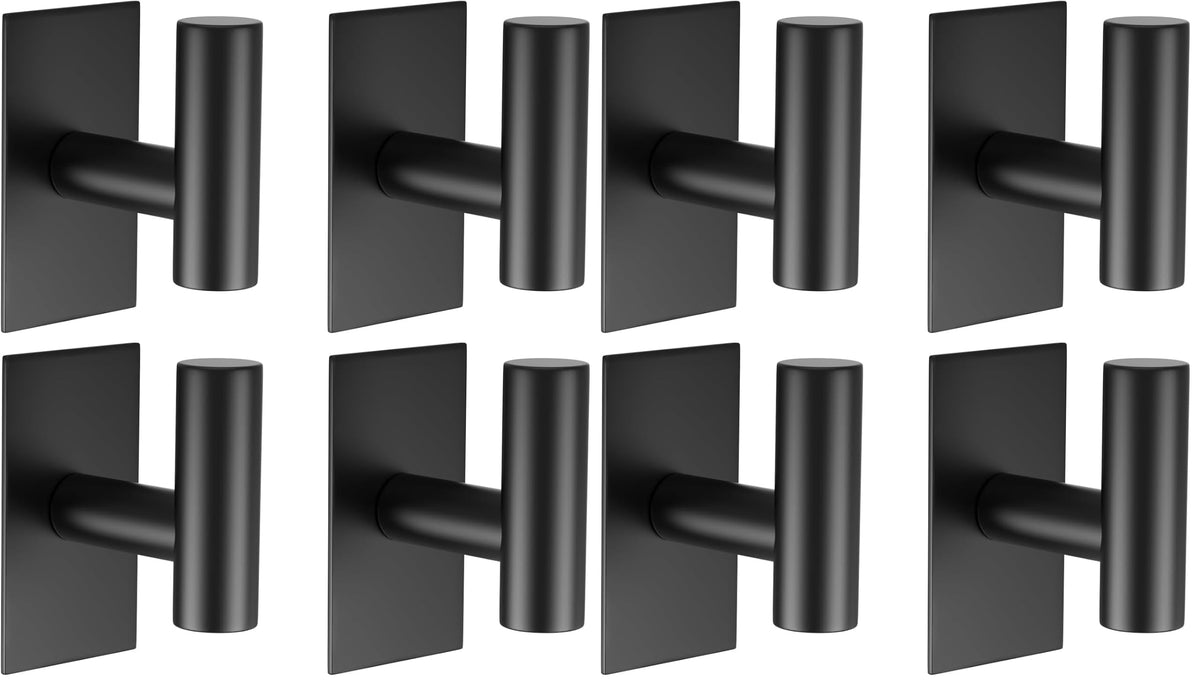 VAEHOLD Wall Towel Hooks, Heavy Duty Sticky Holder Waterproof Towel Hooks for Hanging Coat, Clothes, Closet Hook Wall Mount for Kitchen (Black, 2 Pack)