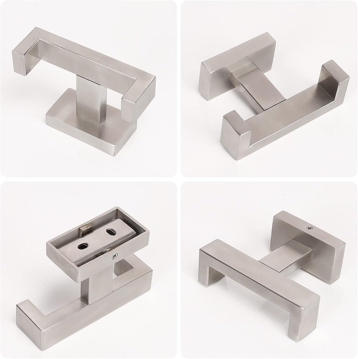 NearMoon Bath Double Towel Hook- SUS304 Stainless Steel Square Robe Towel Holder, Heavy Duty Rustproof Double Coat Hook for Bathroom Livingroom Kitchen Wall Mounted, 2 Pack (Brushed Nickel)