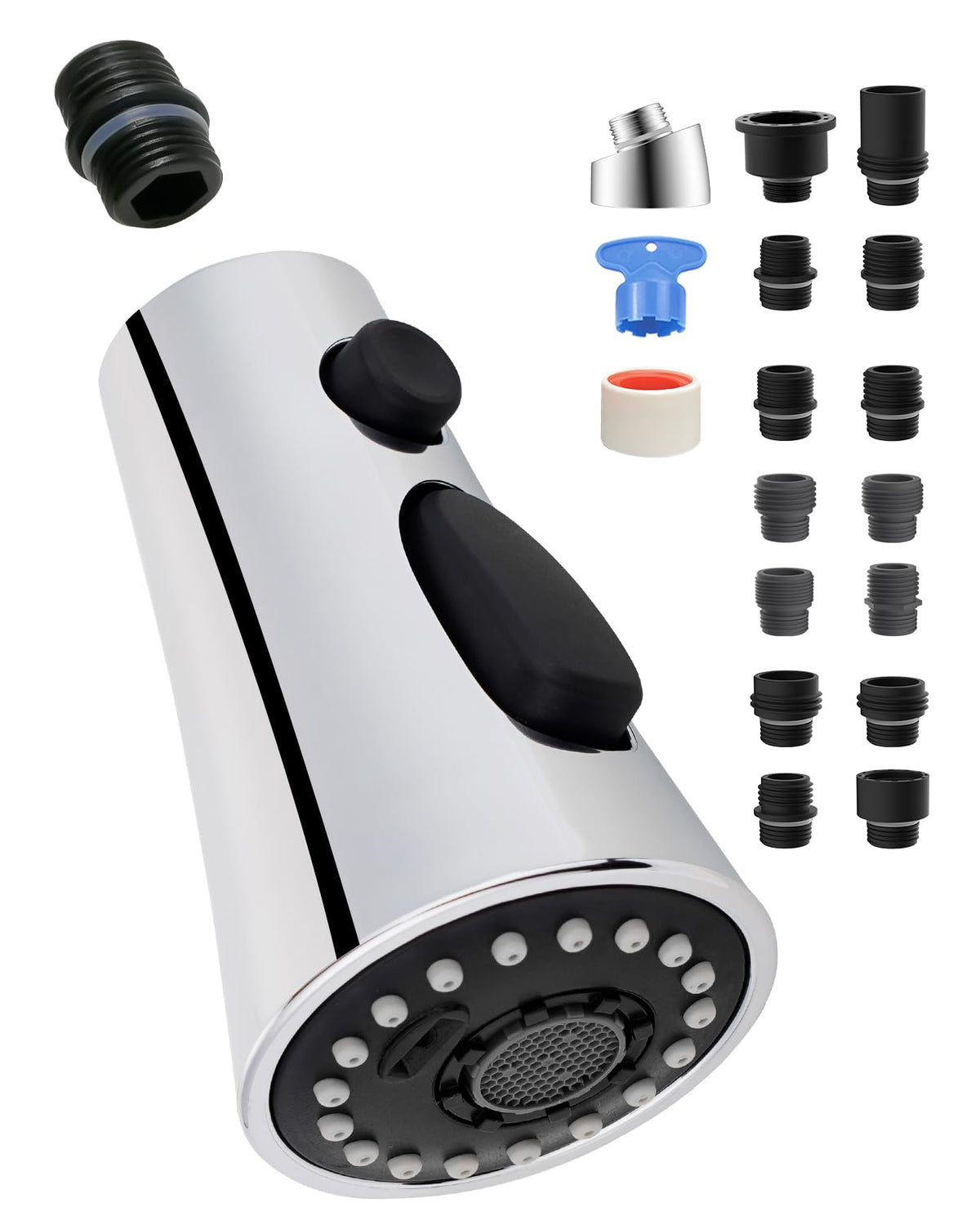 Universal Kitchen Faucet Head, 3 Modes, 15 Adapters Kit, Brushed Nickel
