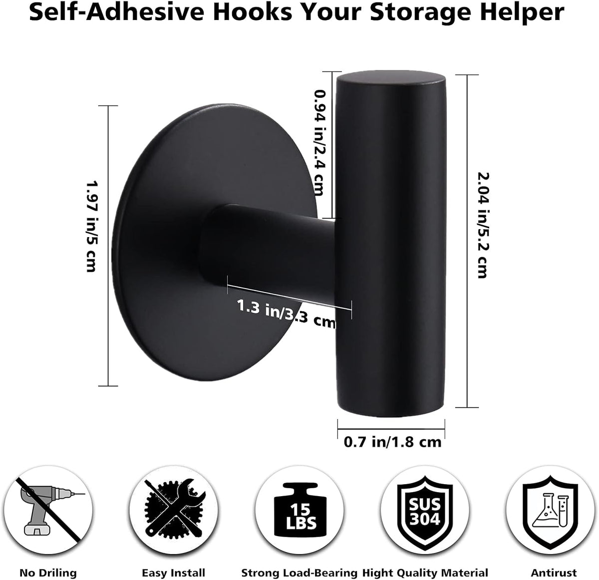 Bntuk Adhesive Hooks Heavy Duty Wall Hooks Stainless Steel Waterproof Shower Hook, Adhesive Holder Coat Hook for Hanging, Wall Mounted Towel Hooks for Bathroom Glass Window- 2 Pack