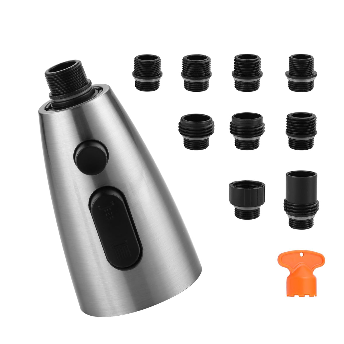 Kitchen Faucet Head Replacement:Stainless Steel Spray Head,3 Modes Pull Out Spray Nozzle with 9 Adapters for Kitchen Sink Faucet,Compatible with Moen Kohler Delta Kitchen Faucets G1/2,Brushed Nickel