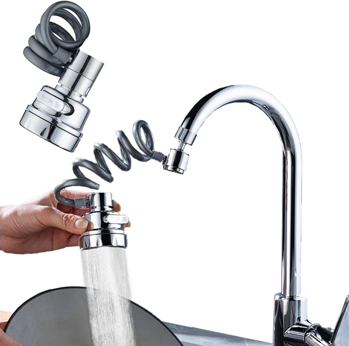 Sink Sprayer Attachment for Faucet, Faucet Extender Sprayer with Stretchable Hose - Kitchen Sink Sprayer, 3 Water Outlet Modes, Kitchen Water Saving Aerator