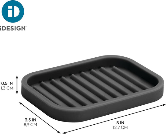 iDesign Silicone Soap Dish for Bar Soap or Scrub Brush, Black