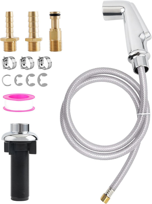 Universal Kitchen Sink Side Sprayer Head/Water Hose/Holder, Silver Chrome