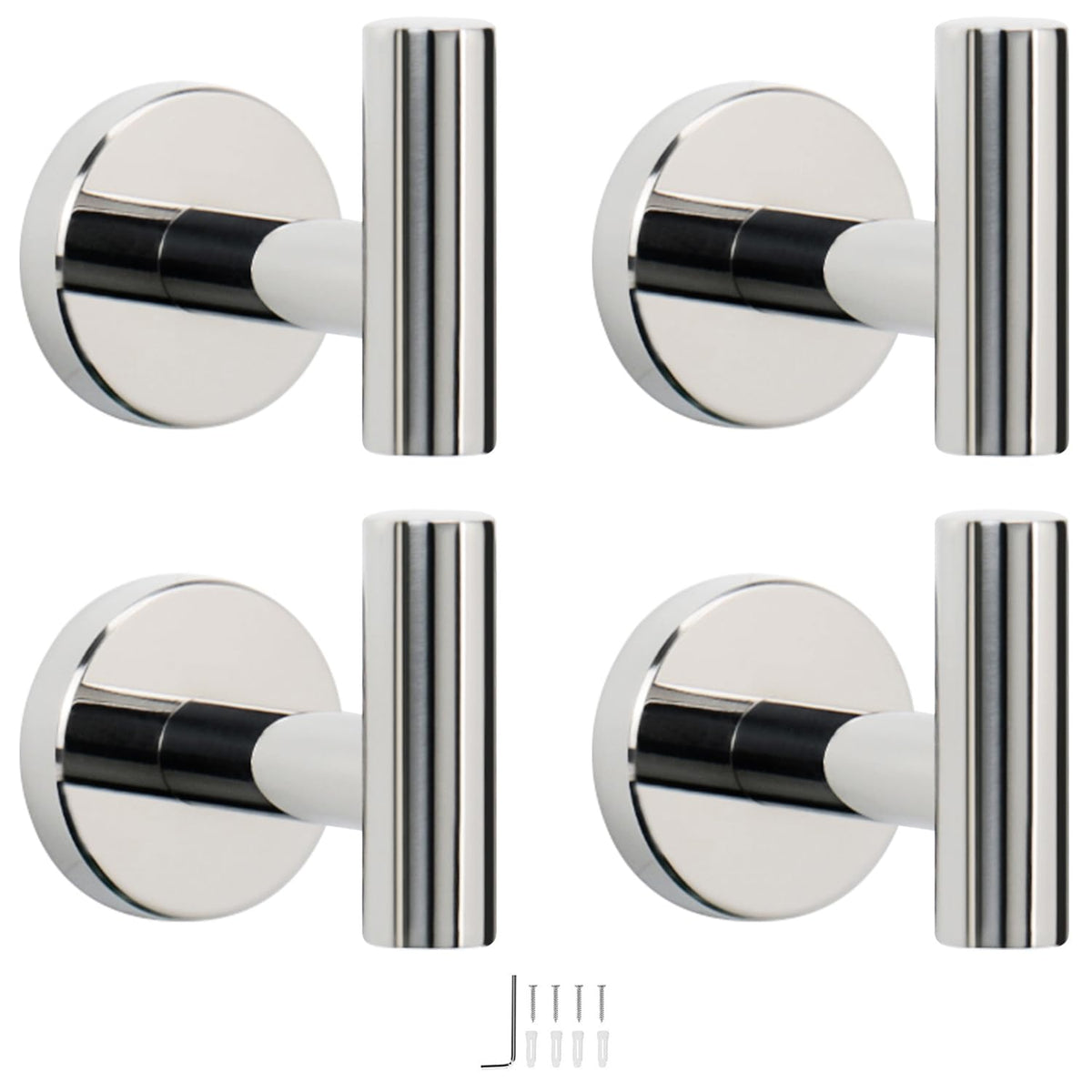 NearMoon Bath Towel Hooks- SUS 304 Stainless Steel Robe Hook Holder, Heavy Duty Coat Hook for Bathroom Livingroom Hotel Kitchen Garage, Wall Mounted (Matte Black, 4 Pack)