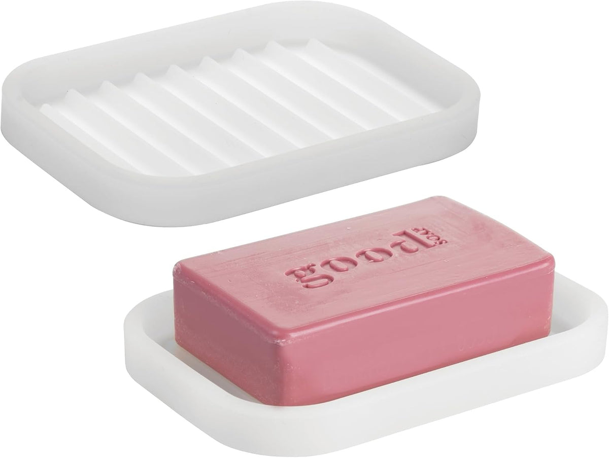 iDesign Silicone Soap Dish for Bar Soap or Scrub Brush, Black