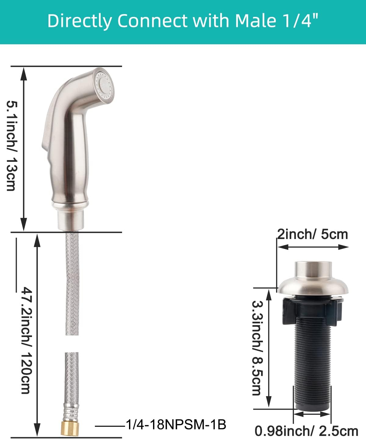 Universal Kitchen Sink Spray Head/Hose/Holder Set, Brushed Nickel
