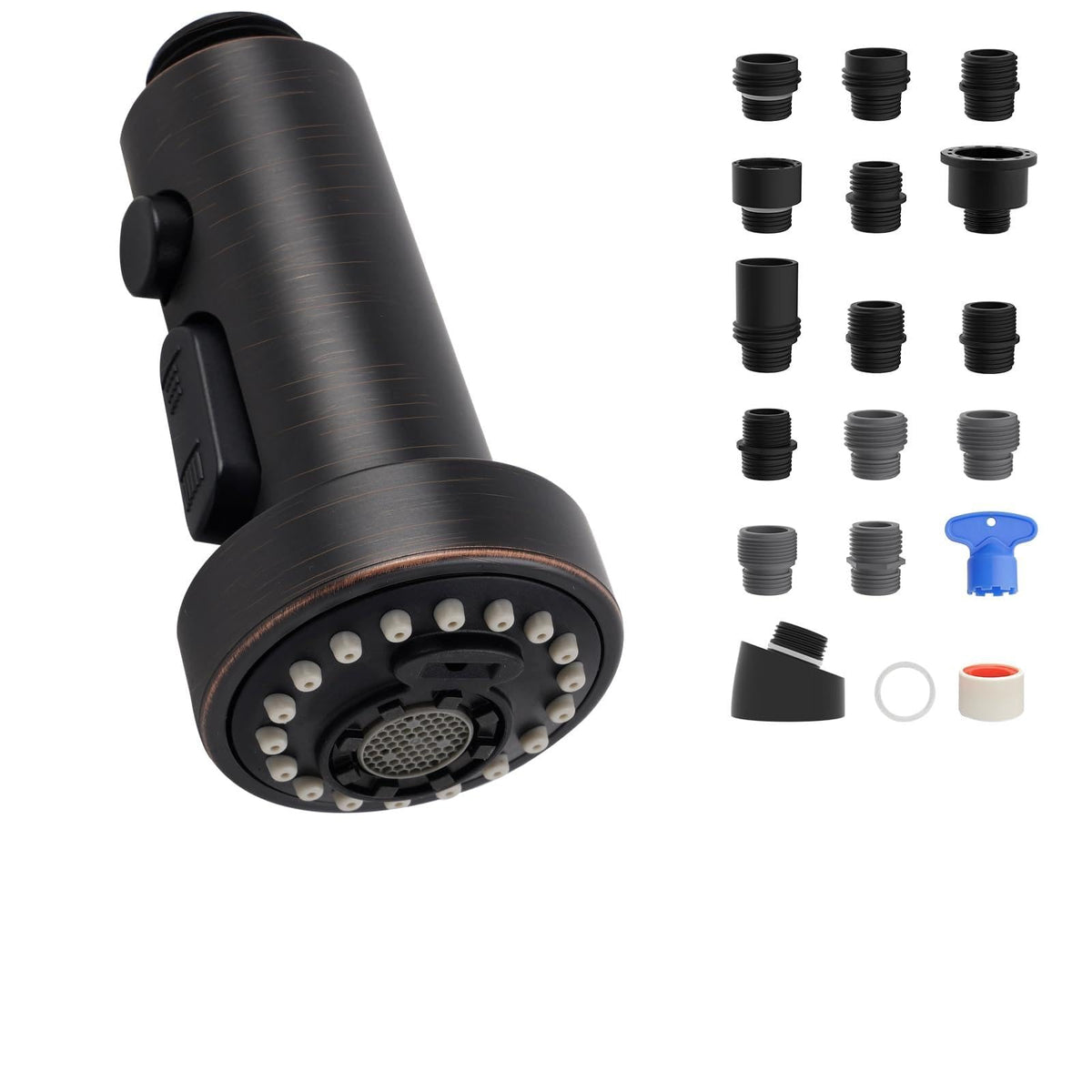 Hibbent NSF/ANSI/CAN 61 & CUPC Certified Pull Down Kitchen Faucet Head Replacement, 3 Function Sink Faucet Sprayer Nozzle with 15 Adapters, Compatible with Moen, Delta, Kohler Faucets, Brushed Nickel