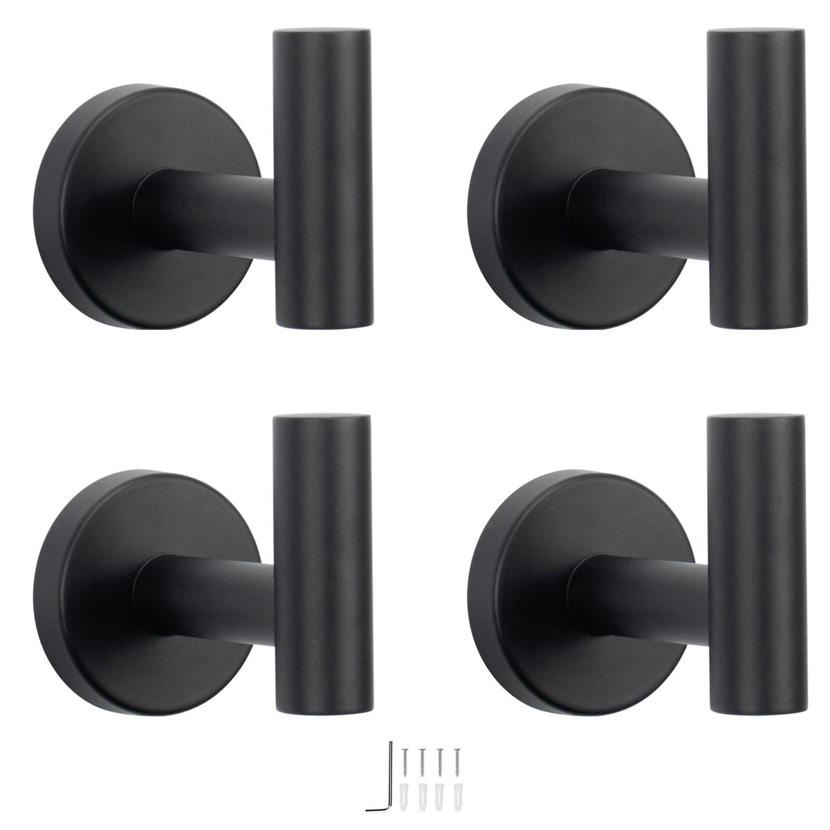 NearMoon Bath Towel Hooks- SUS 304 Stainless Steel Robe Hook Holder, Heavy Duty Coat Hook for Bathroom Livingroom Hotel Kitchen Garage, Wall Mounted (Matte Black, 4 Pack)
