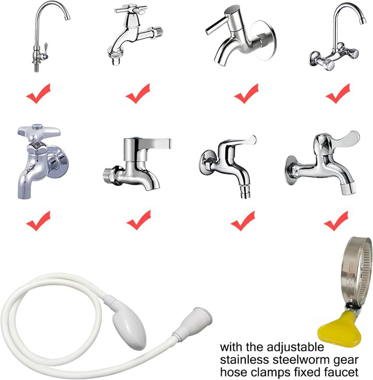 Portable Shampoo Sink Spray Hose, Faucet Attachment with Nozzle for Hair Washing, Baby & Pet Bathing, Vegetable Rinsing, White (White, 1M/41.5IN)