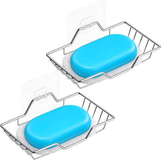 2 Pack soap Holder Shower, Adhesive soap Dish for Bathroom Whit soap Saver