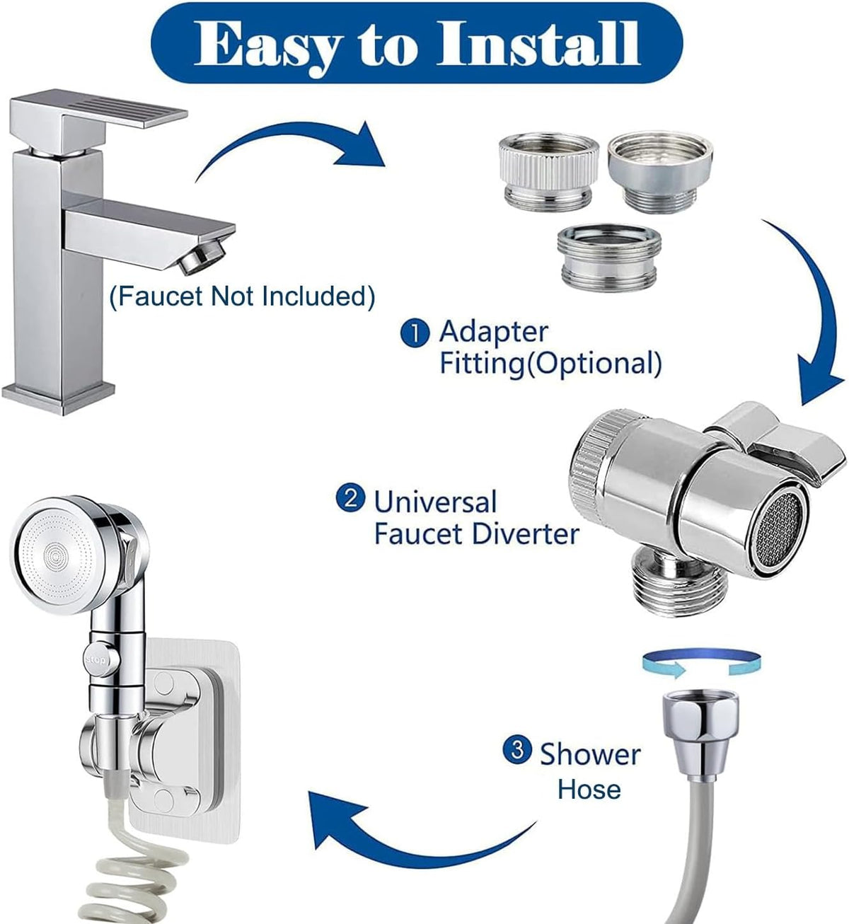 Sink Sprayer Attachment for Faucet, Kitchen Bathroom On/Off Handheld Shower Head with Flexible Hose, Faucet Aerator & Diverter Valve, Connect Different Sink Faucets, for Hair Washing Pet Shower
