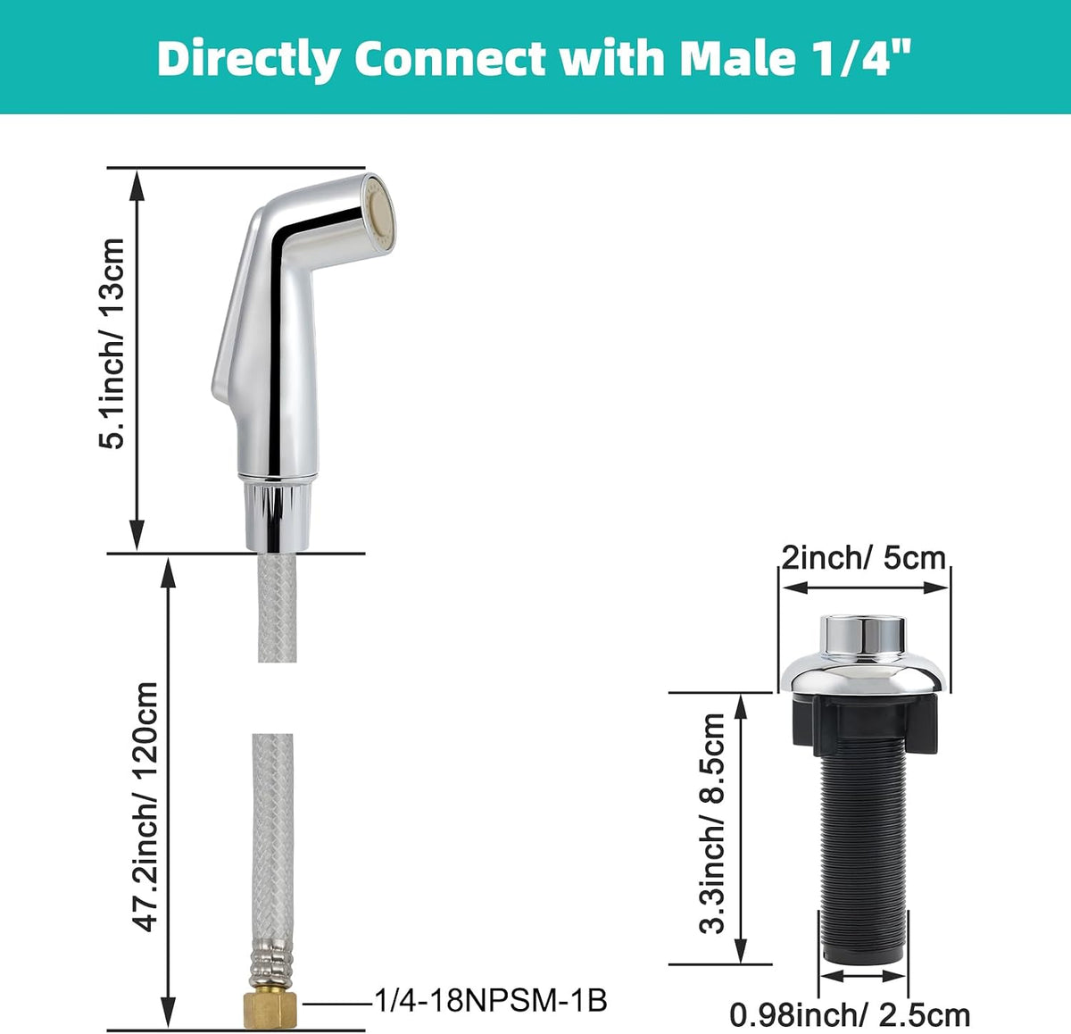 Universal Fit Kitchen Faucet Sprayer Attachment/Hose/Holder, Silver Chrome