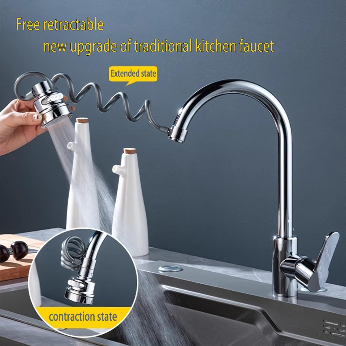 Sink Sprayer Attachment for Faucet, Faucet Extender Sprayer with Stretchable Hose - Kitchen Sink Sprayer, 3 Water Outlet Modes, Kitchen Water Saving Aerator